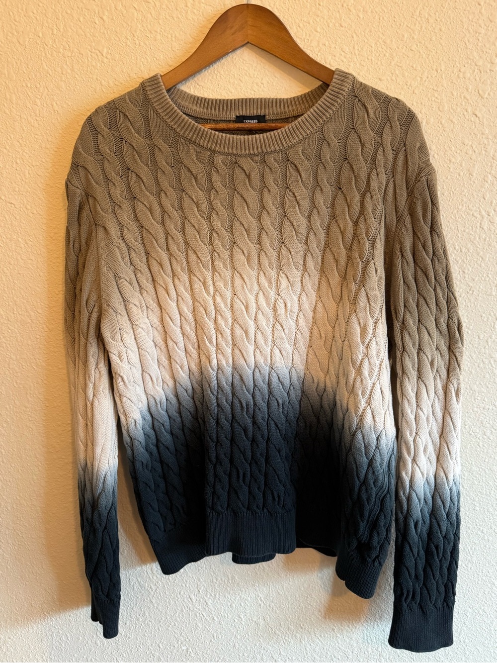 Express Ombre Cable-Knit Crewneck Sweater